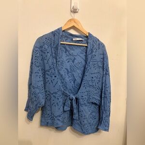 Zara Blue Lace Kimono with Tie Front